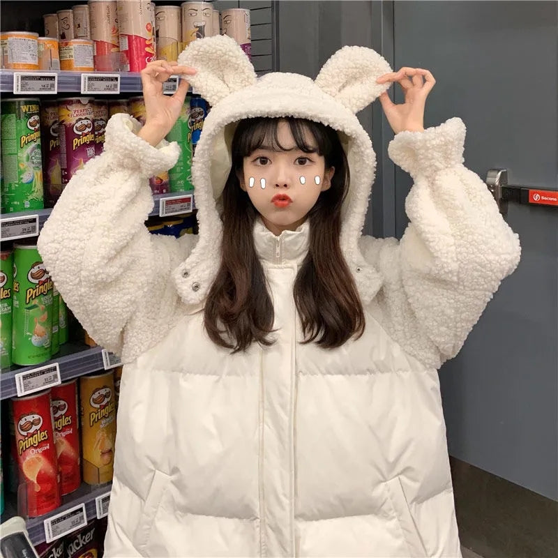 Women's Teddy Bear Parka with Faux Fur Patches