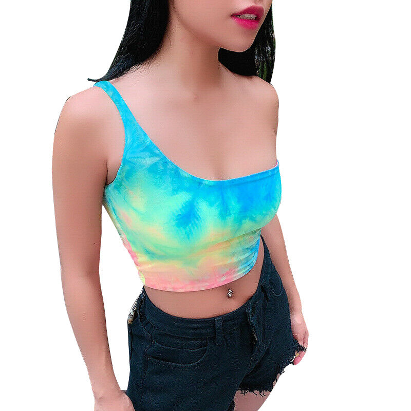 One-Shoulder Tie-Dye Bikini Swim Top