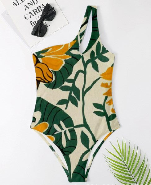 Tropical Floral One-Shoulder One-Piece Swimsuit