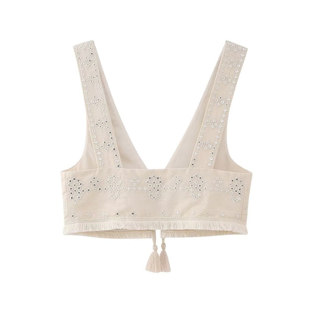 Summer Women's V-Neck Embroidered Lace Tank Top