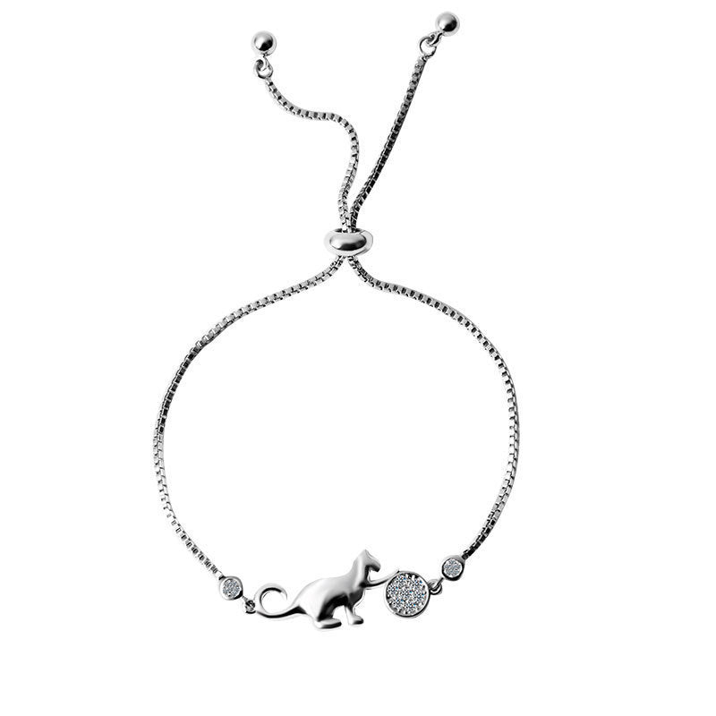 Cat and Ball Pendant Adjustable Bracelet