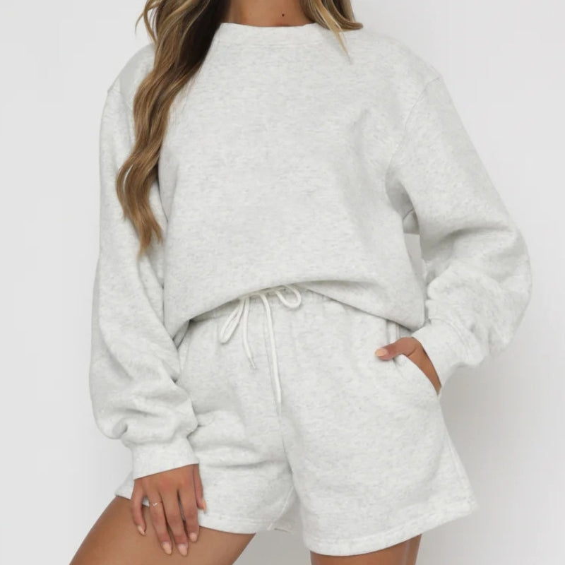 Women's Casual Solid Color Sports Suit with Shorts