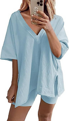 Women's 2-Piece Casual T-Shirt & High-Waist Shorts Set
