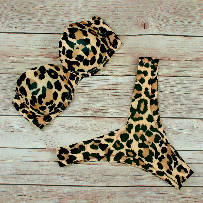 Leopard Bandeau Push-Up Bikini Set
