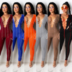 Fashionable Sexy Crop Top Jumpsuit with Bell Sleeves