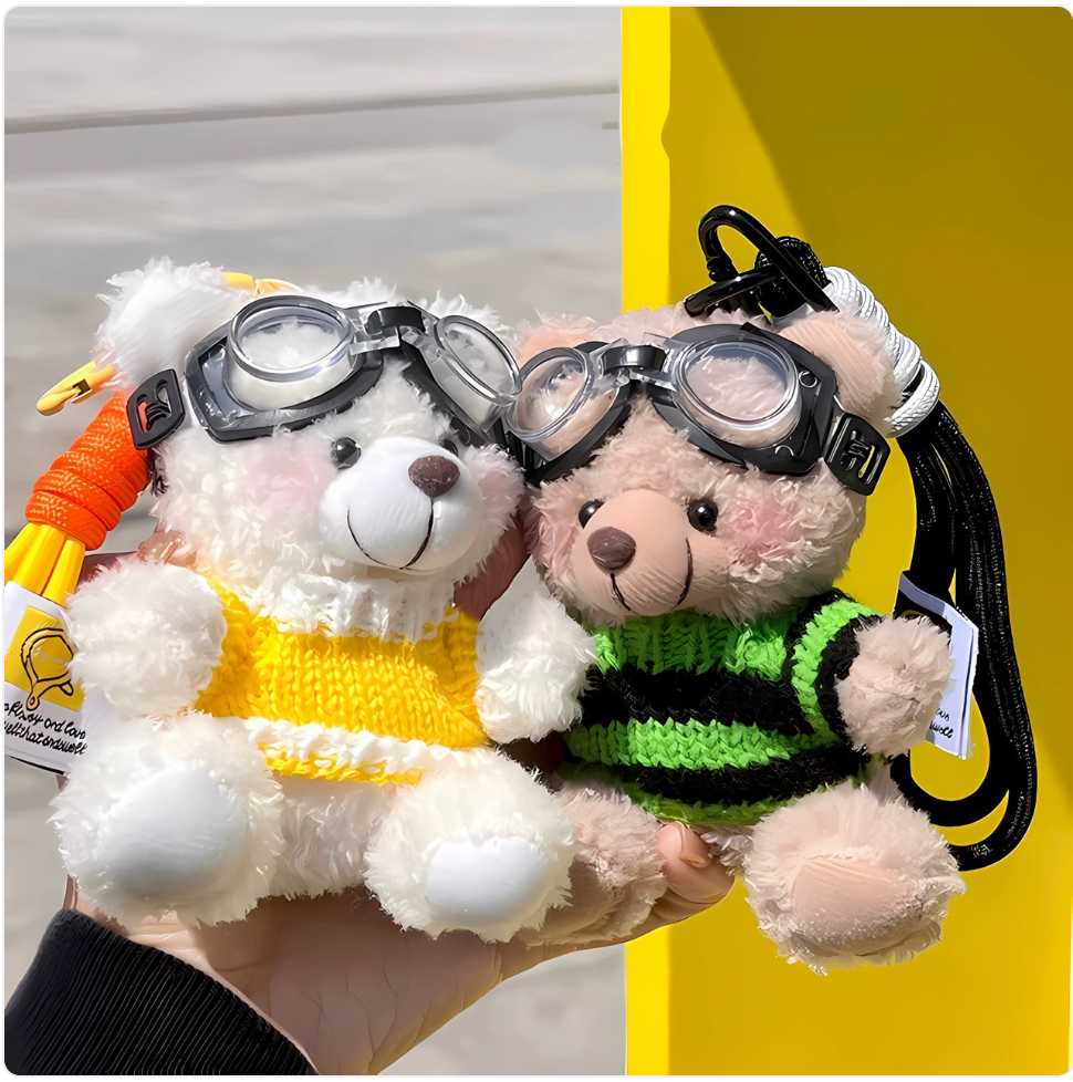 Cartoon Pilot Bear Plush Keychain | Accessory