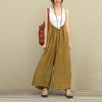 Linen Wide-Leg Suspender Jumpsuit