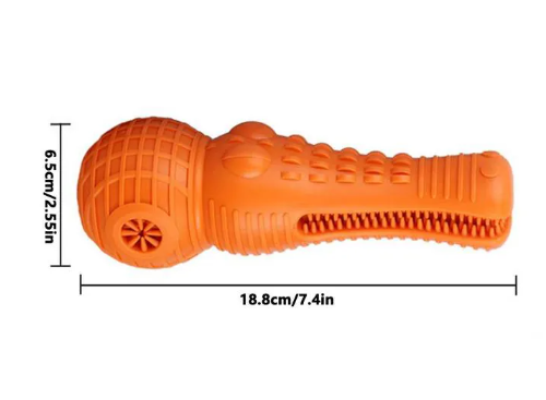 Durable Dog Chew Toy for Teeth Cleaning, Squeaky Rubber Dental Stick for Aggressive Chewers and Teething Puppies, Interactive Molar Toothbrush Toy
