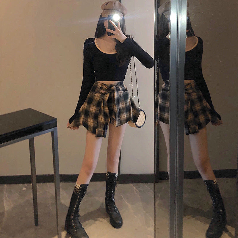 High-Waisted Plaid Irregular Shorts for Women