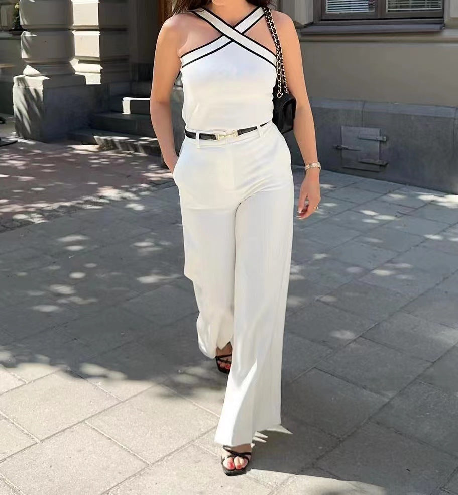 Criss-Cross Strap Contrast-Trim Knit Crop Top