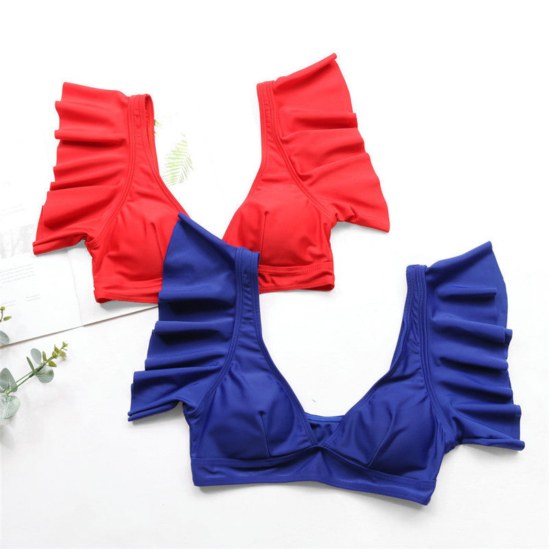 Ruffle Top Tropical High-Waisted Bikini Set