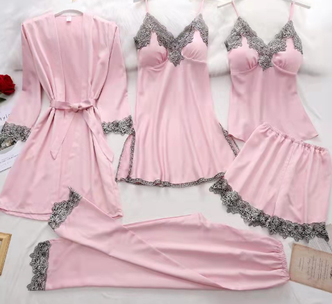 Lace Trim Velvet Long Sleeve Sleepwear Set for Women