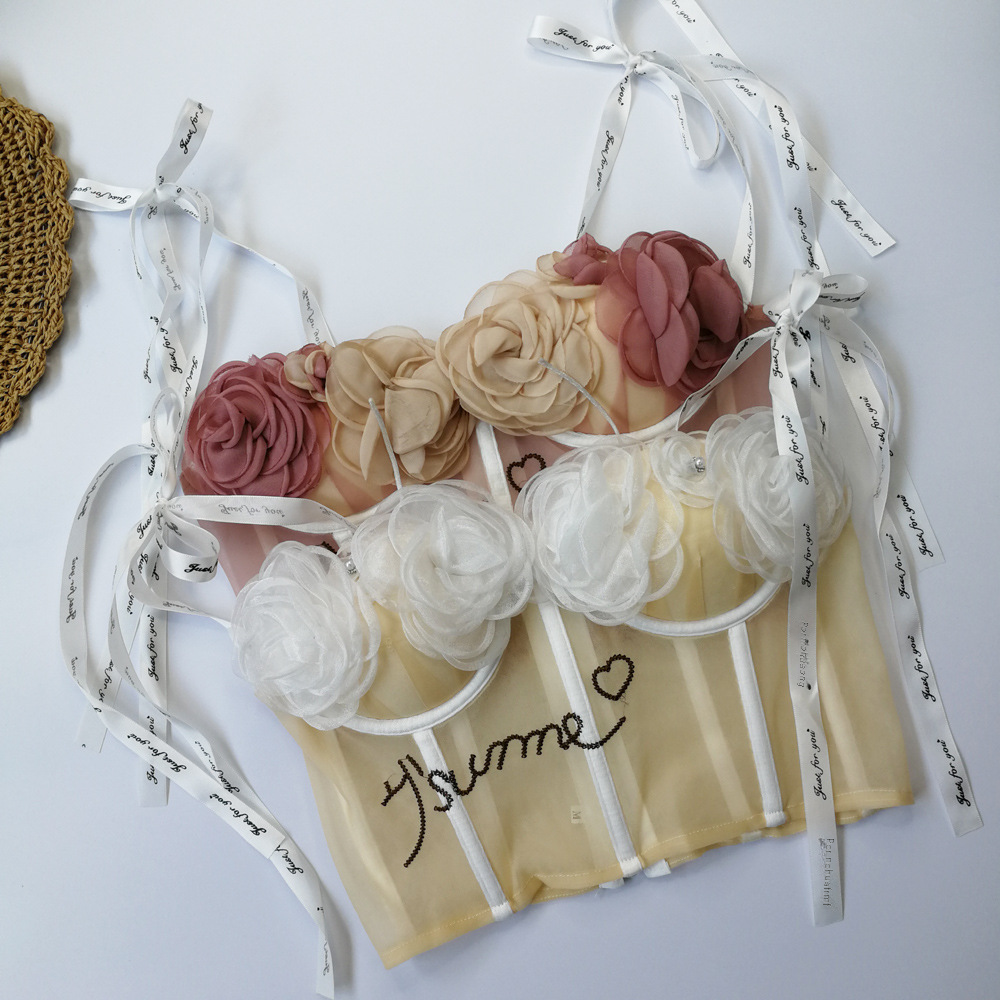 Lace Crop Top with Padded Bust and Floral Design
