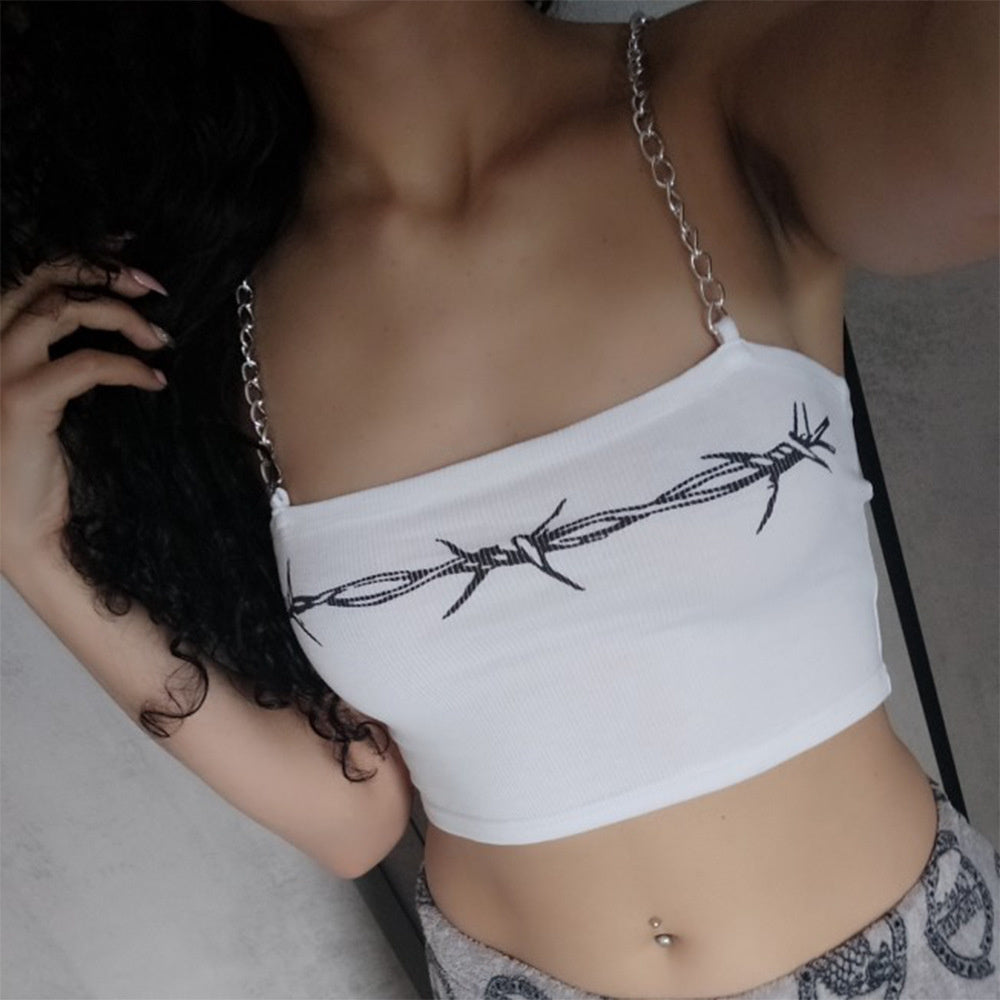 Women's Sexy Rib Chain Camisole White Crop Top