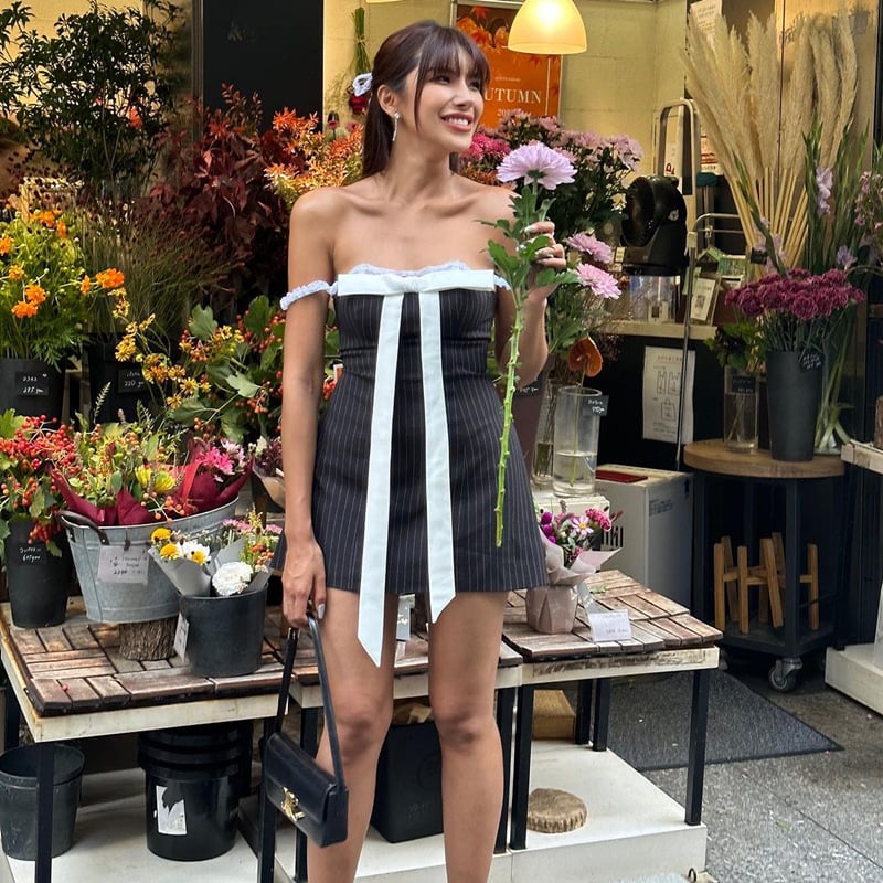 Summer Lace Tube Top Dress with Self-tie Bow