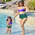 Purple and Green High-Waist Bikini Set