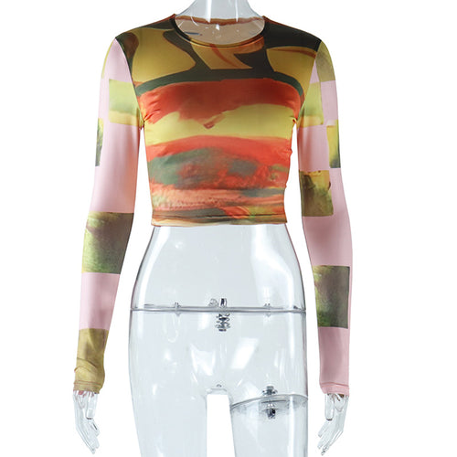 2023 Fashion Tie-Dye Crop Top with Long Sleeves