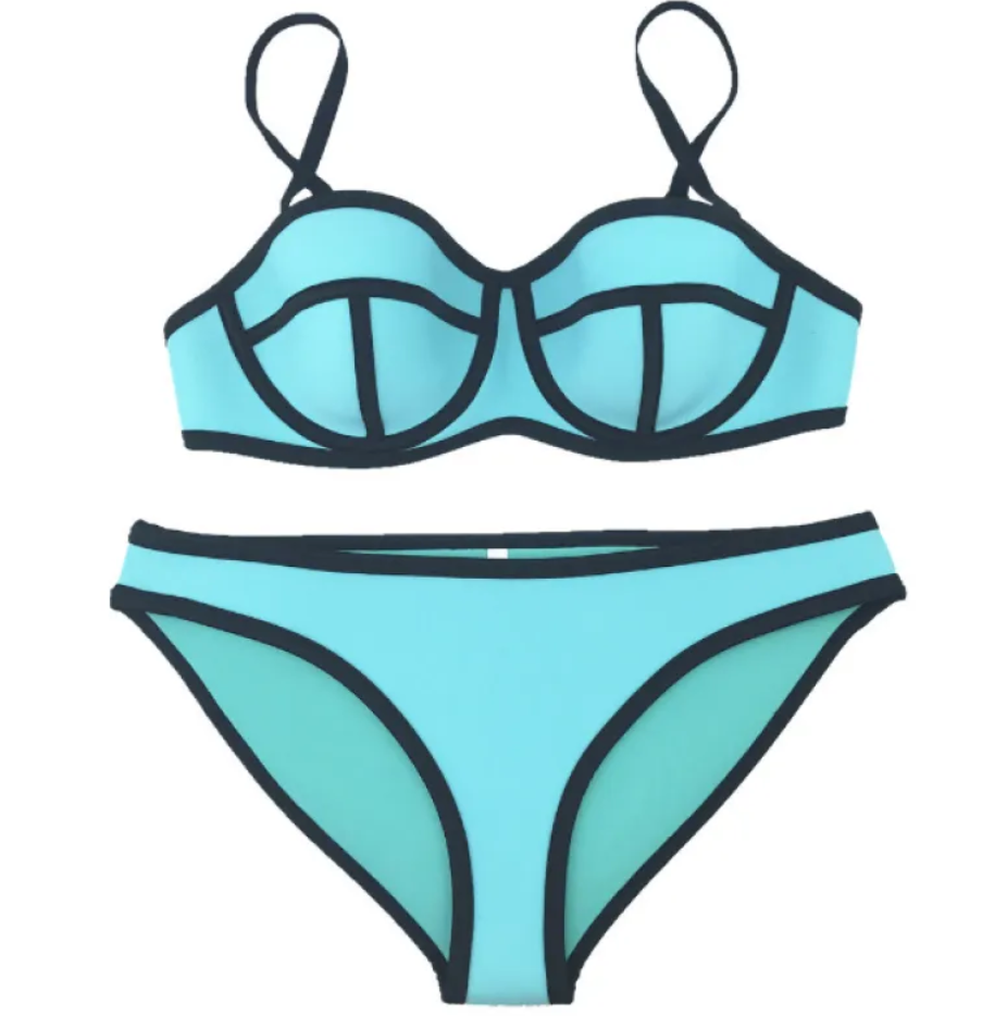 Colorblock Neoprene Bikini Set
