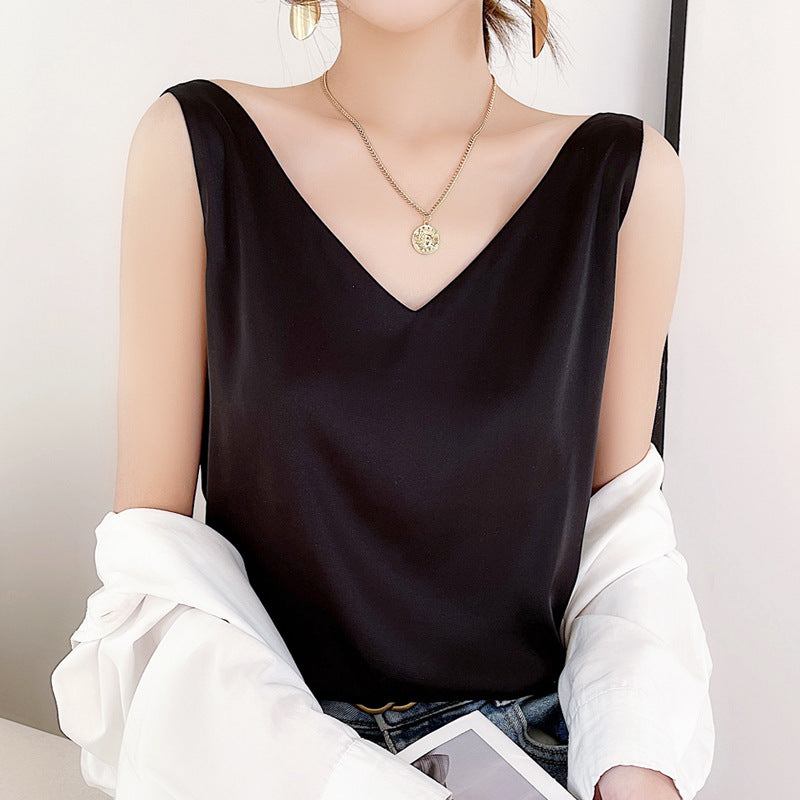 2024 Spring/Summer Women's Silk Satin V-Neck Tank Top