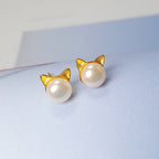 Silver Freshwater Pearl Cat Ears Stud Earrings