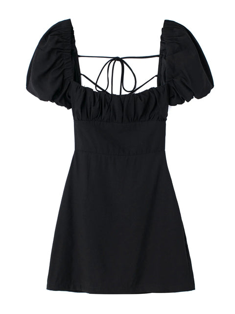 Backless Crossover Camisole Dress with Puff Sleeves