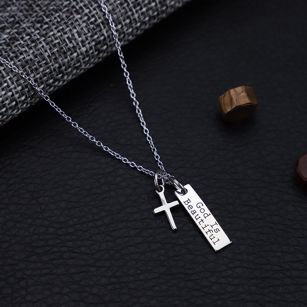 God Is Beautiful Bar and Cross Pendant Necklace