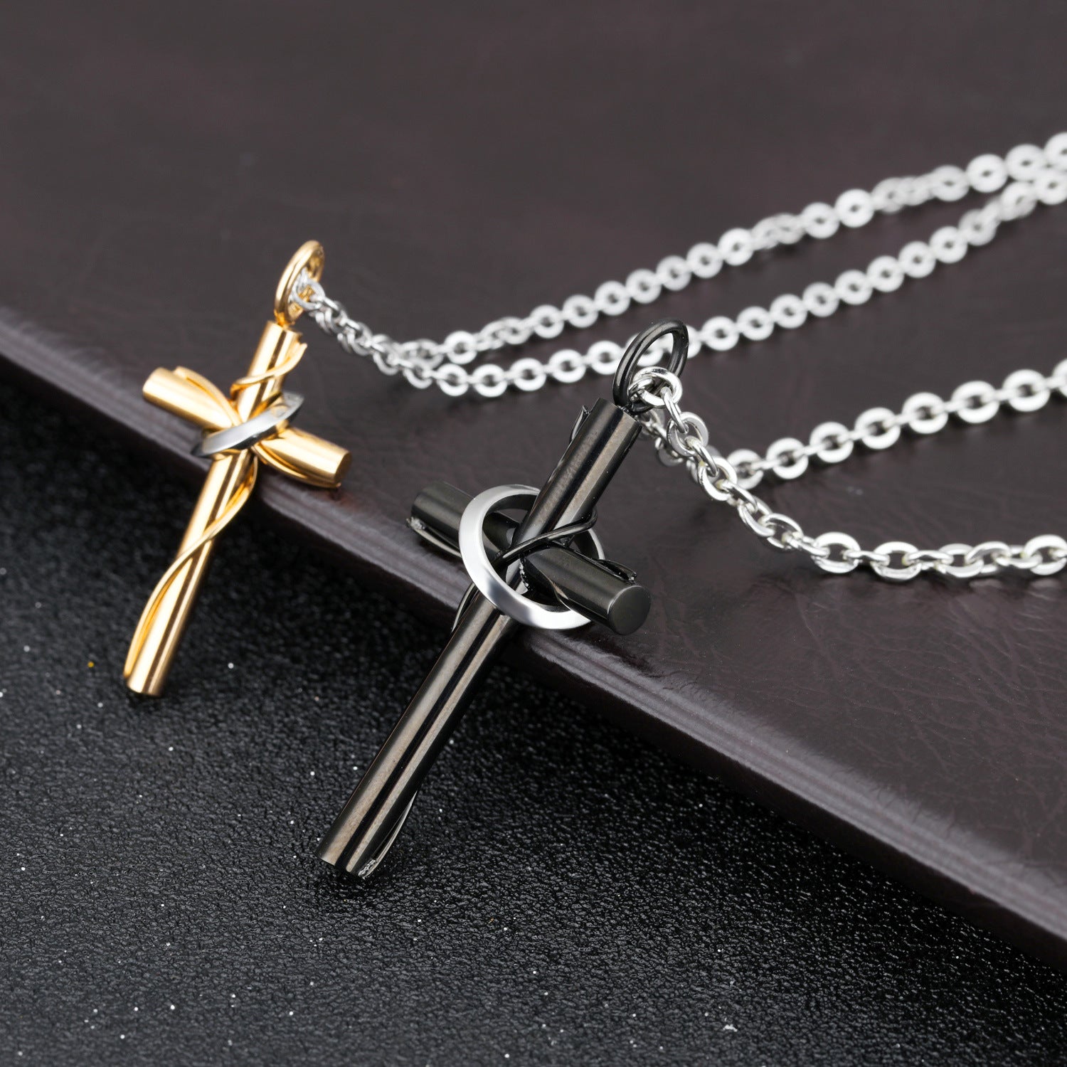 Stainless Steel Black and Silver Cross Necklace