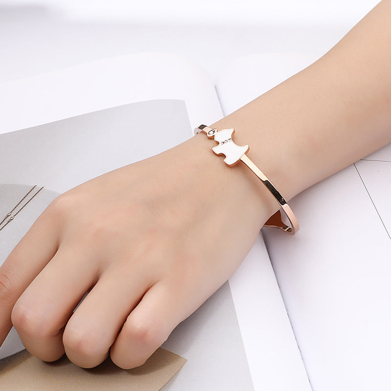 Rose Gold Stainless Steel Dog Bangle Bracelet