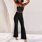 Fashionable Crop Top and Bell-Bottom Pants Set for Women