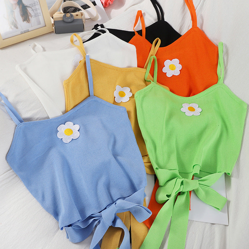 Korean Style Embroidered Crop Top with Tie Details