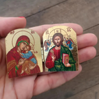 Wooden Christ & Virgin Mary Icon Diptych | Christian Home Decor