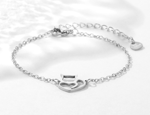 Stainless Steel Hollow Cat Chain Bracelet for Women
