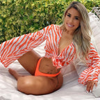 3-Piece Zebra Mesh Cover-Up Bikini Set