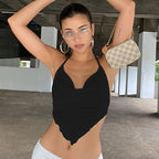 Backless Cowl-Neck Handkerchief Halter Top