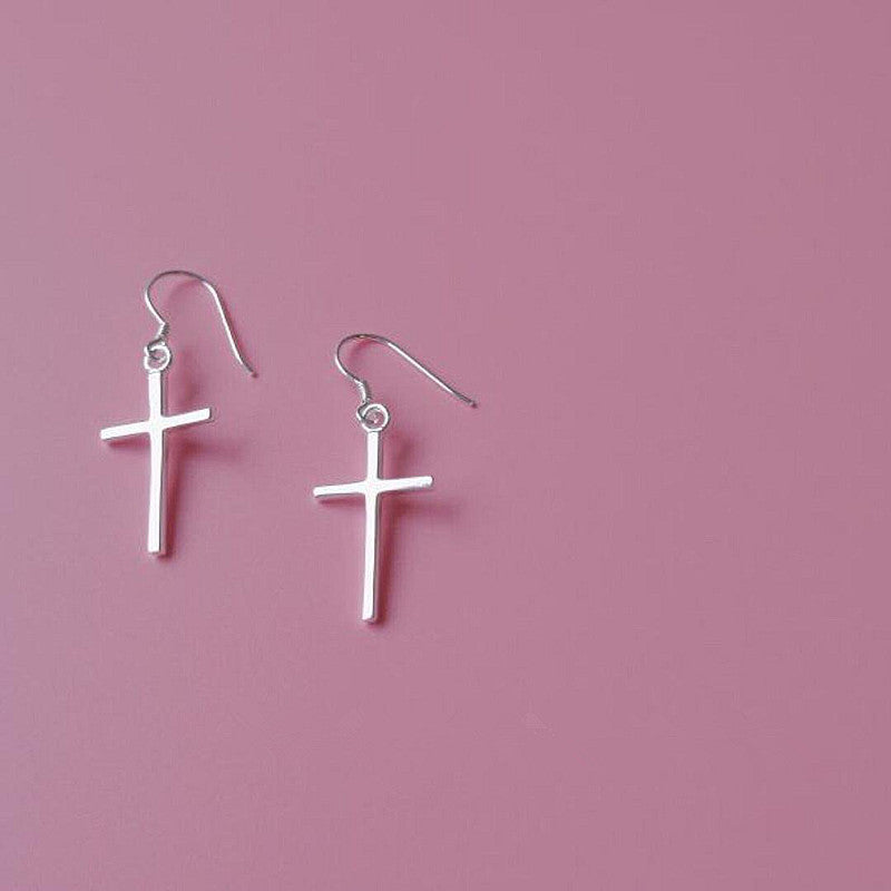 Simple Gold Cross Drop Earrings