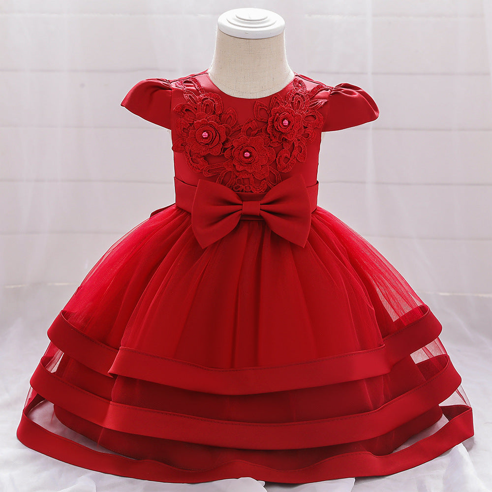Floral Lace Baby Dress for Baptism and Birthday Photos