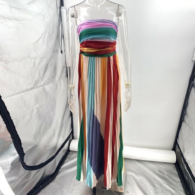Women's Sexy Tube Top Backless Printed Maxi Dress