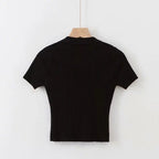 V-Neck Solid Color Short Sleeve Knit Crop Top