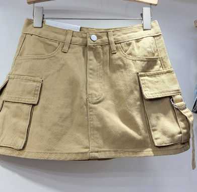 High-Waist Cargo Denim Mini Skirt