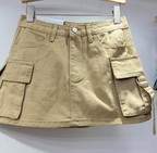 High-Waist Cargo Denim Mini Skirt