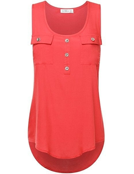 Irregular Hem Tank Top with Pockets and Short Sleeves