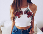 Embroidered V-Neck Tank Top with Tie Detail
