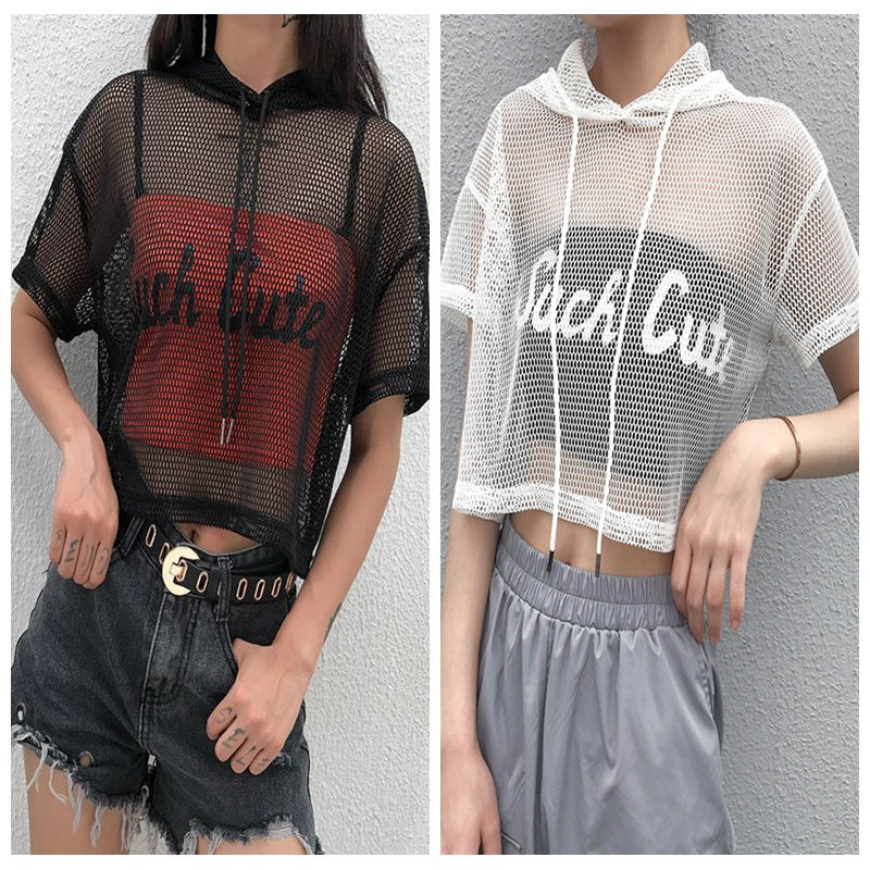 Sheer Mesh Oversized Short Sleeve Cover-Up Top