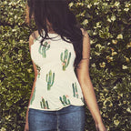 Fashionable Sleeveless Round Neck Cactus Print Tank Top