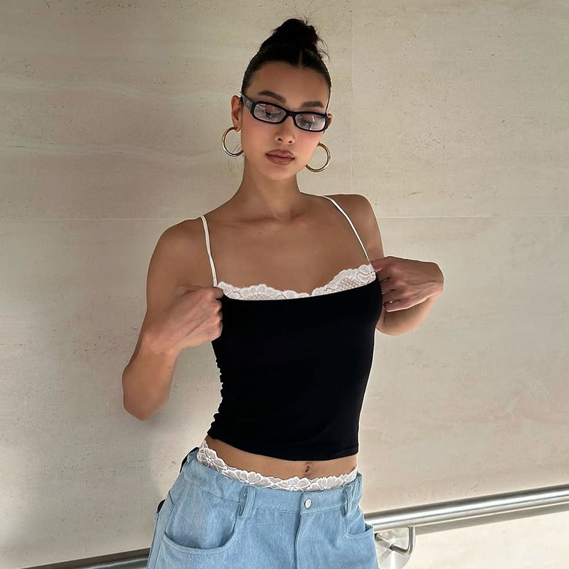 Summer Lace Trim Camisole Tops