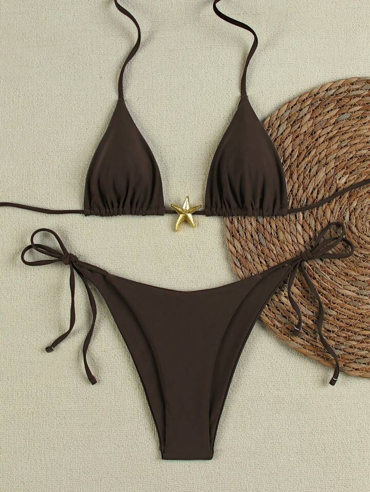 Red Triangle String Bikini Set with Starfish Charm