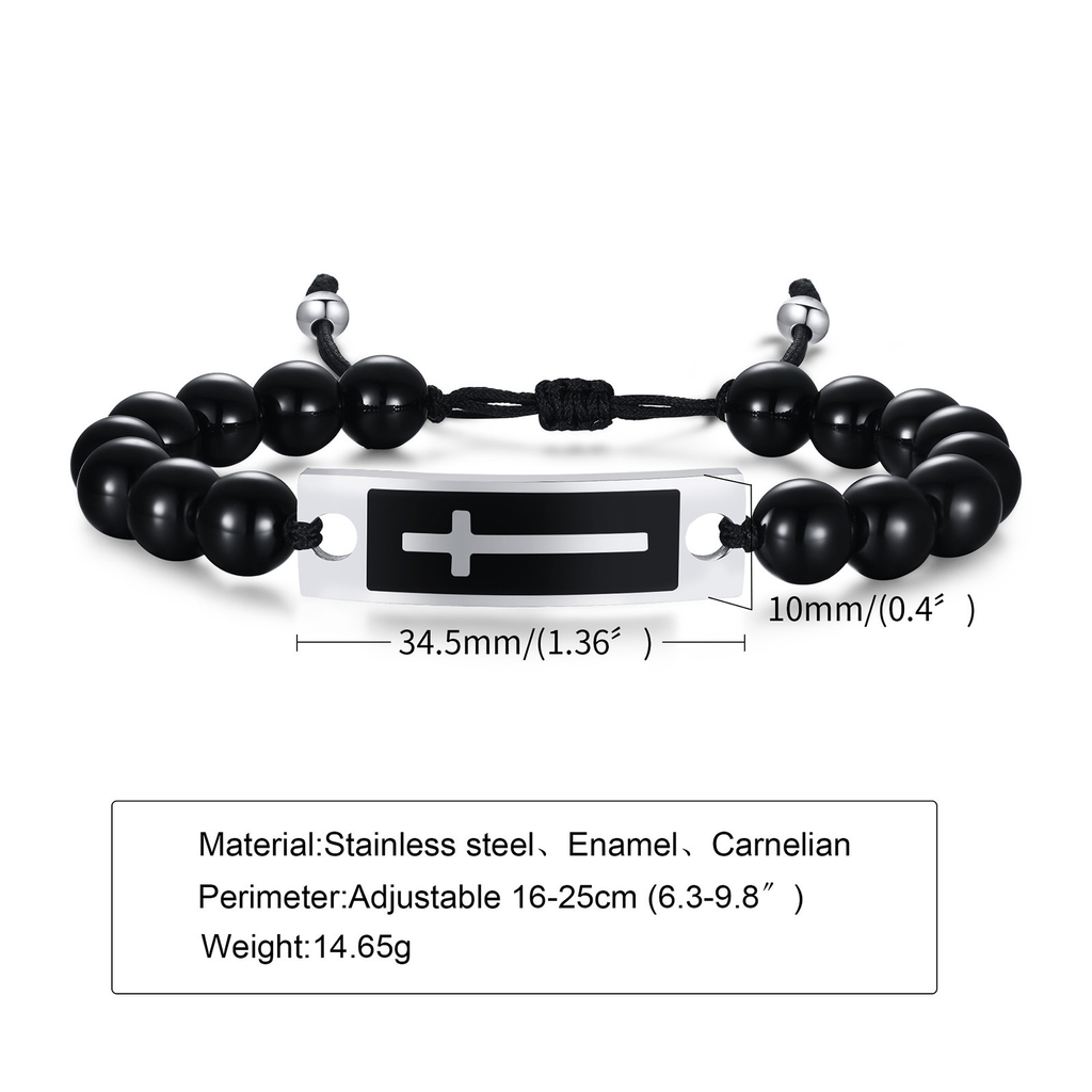 Curved Cross Beaded Bracelet with Black Agate & Tiger Eye