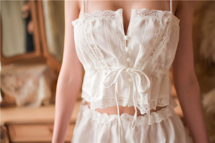 Vintage Court Style Cotton Camisole Nightwear for Women