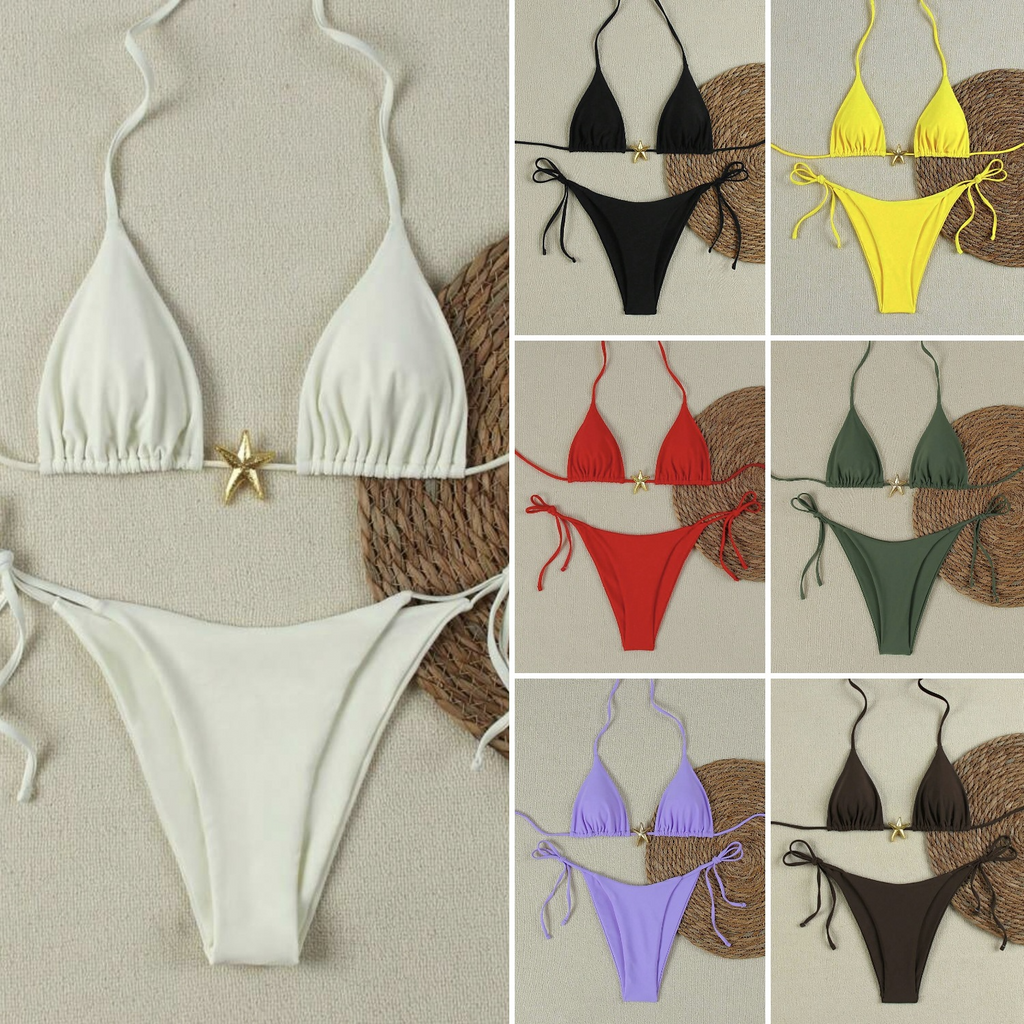 Red Triangle String Bikini Set with Starfish Charm