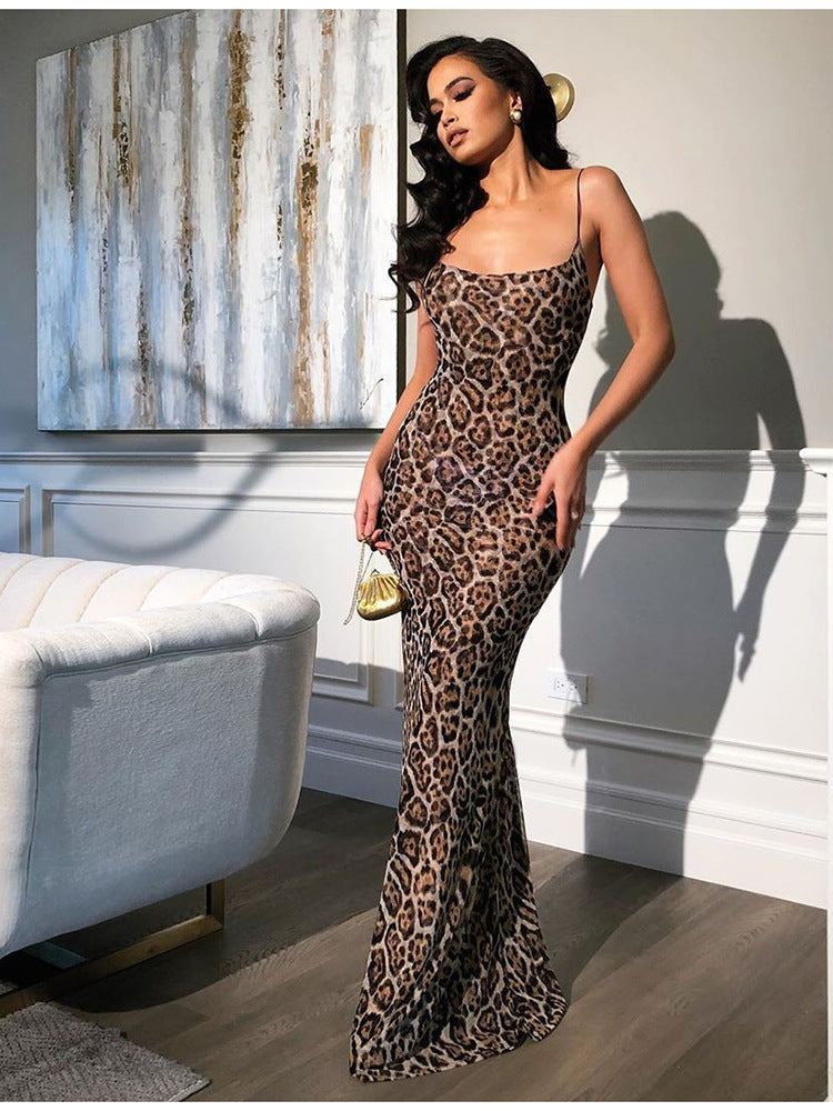Women's Leopard Print Bodycon Maxi Dress